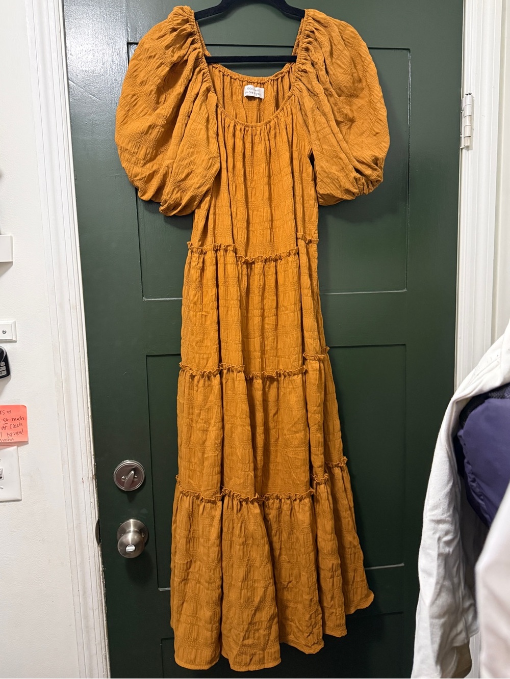 Women's Mustard Puff-Sleeve Maxi Dress